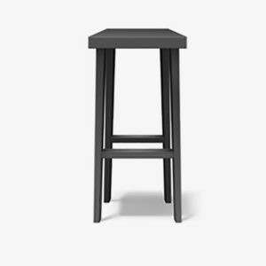 A black bar stool with a white background