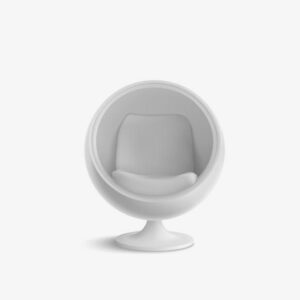 A white chair with a round seat and pedestal base.