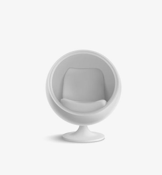 A white chair with a round seat and pedestal base.