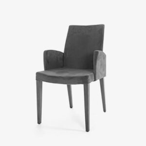 A gray chair with arms and back rest
