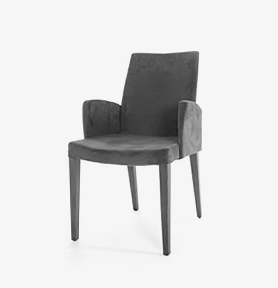 A gray chair with arms and back rest
