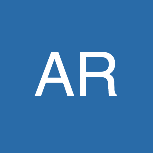 Here's an alt tag for the image: AR initials, blue background