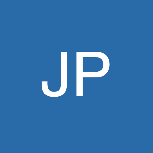 JP initials on blue background.