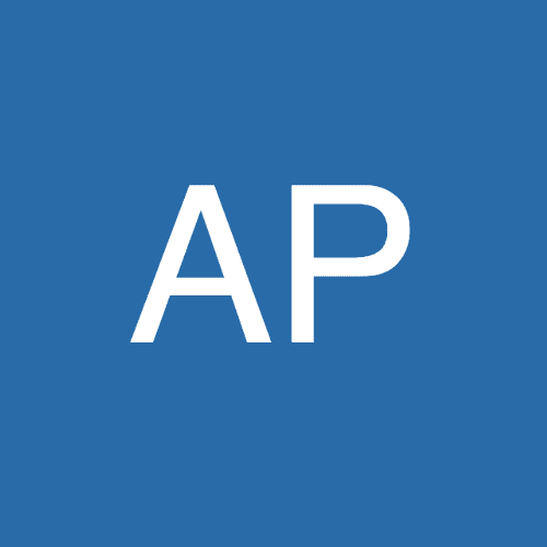 AP initials, blue background.