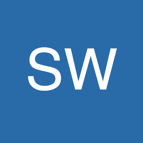 Here's an alt tag for the image: SW logo, blue background.