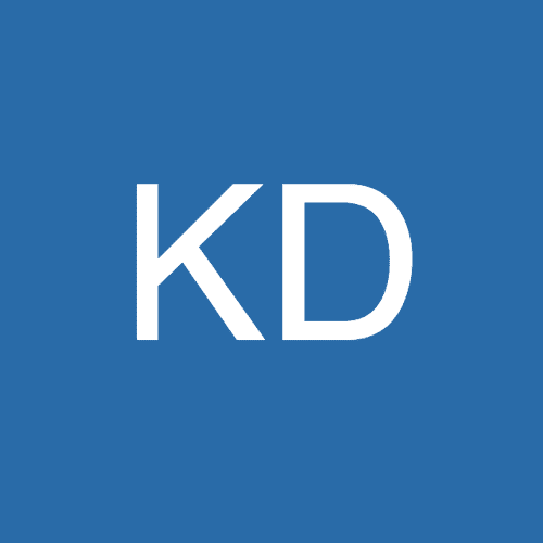 White KD logo on blue background.