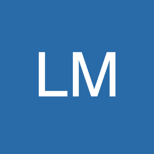 LM initials on blue background.