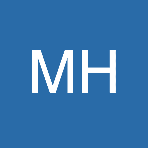 Here's an alt tag for the image: MH initials on blue background