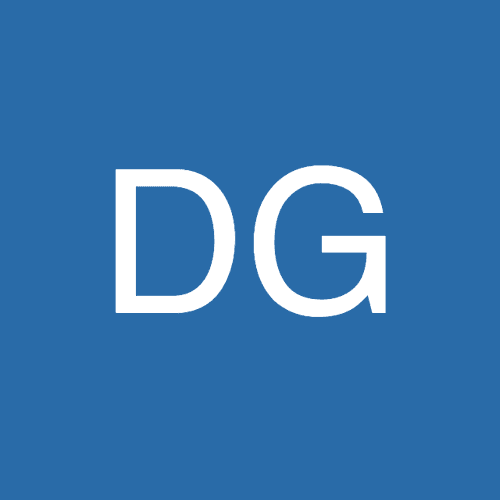 Here's an alt tag for the image: DG logo on blue background