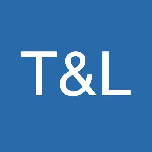 T&L logo, white letters on blue.