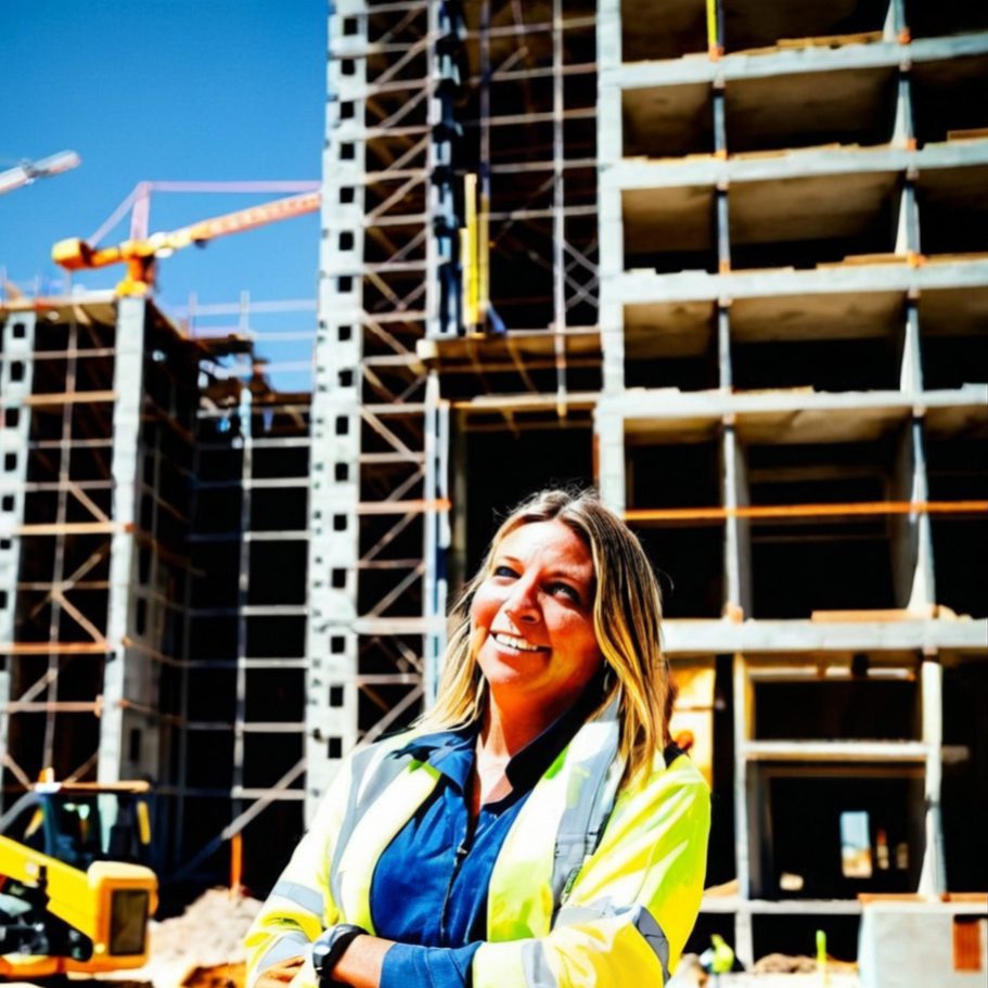 Woman construction worker on site.