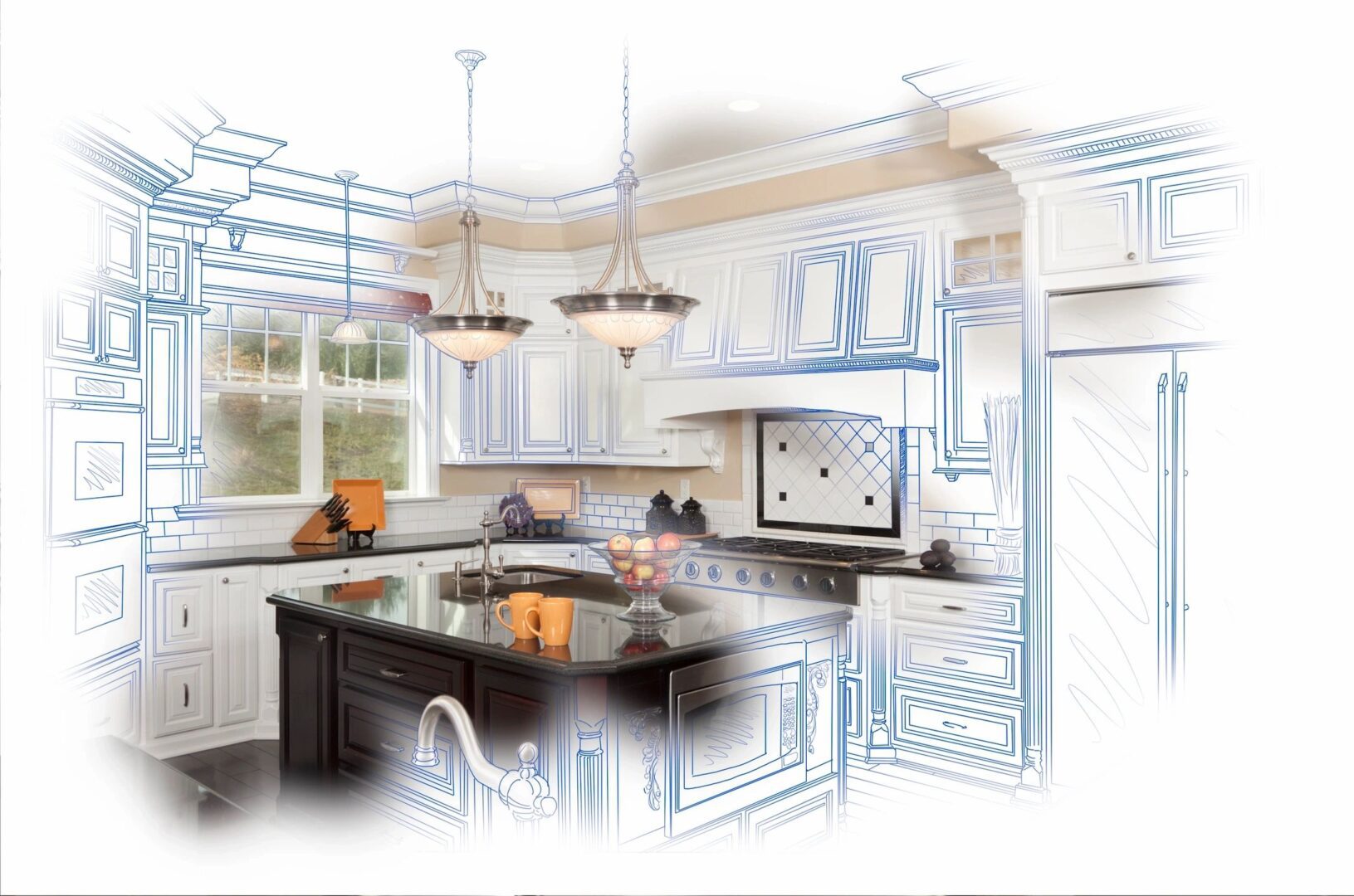 Kitchen renovation blueprint and design.