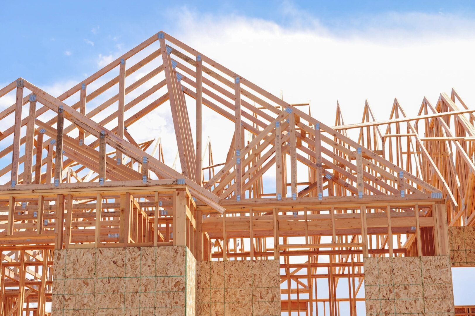 House under construction, wood framing.