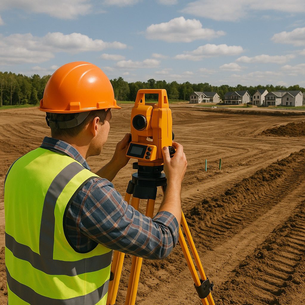 a man with a surveying tool at the site